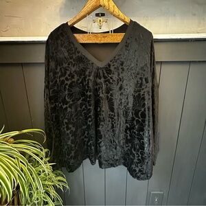 Roamans Black Velvet Burnout Plus Size Loose Fit Floral V Neck Tunic Size 22W